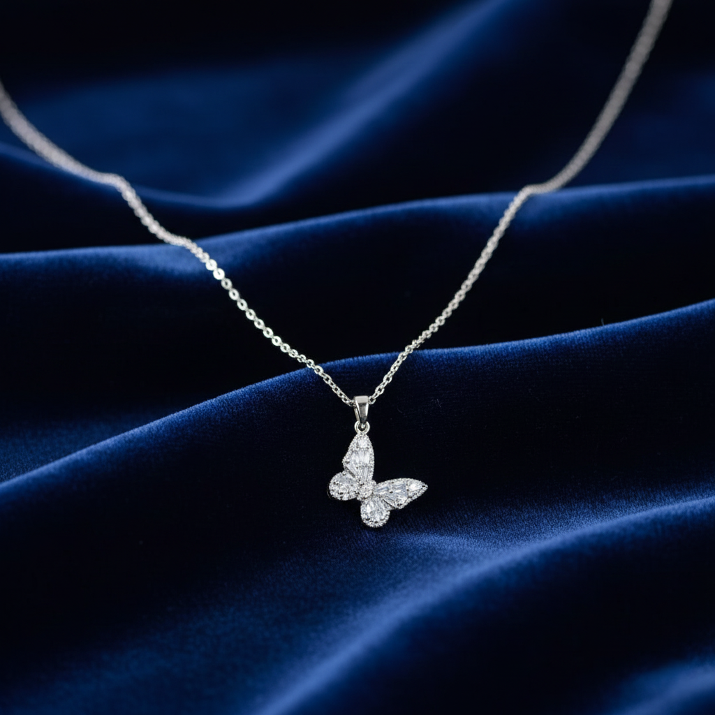 Fluttering Butterfly Pendant Chain - Silver